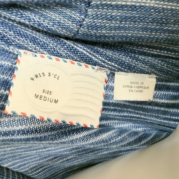 ANTHROPOLOGIE Postmark Large Indigo Blue White Striped Mock Neck Tank Top M - Picture 4 of 7